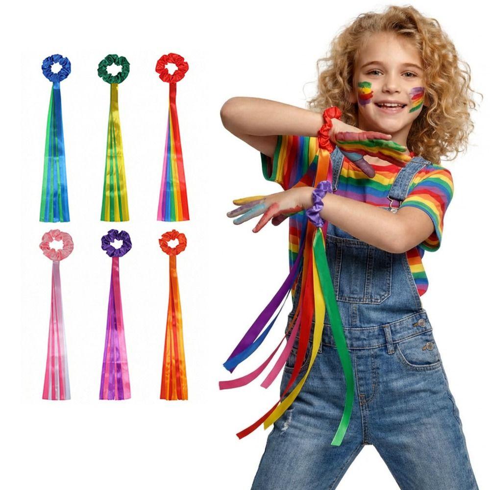 6Pcs Multicolor Wrist Streamers Multi-purpose Rainbow Dance Ribbons Dance Party