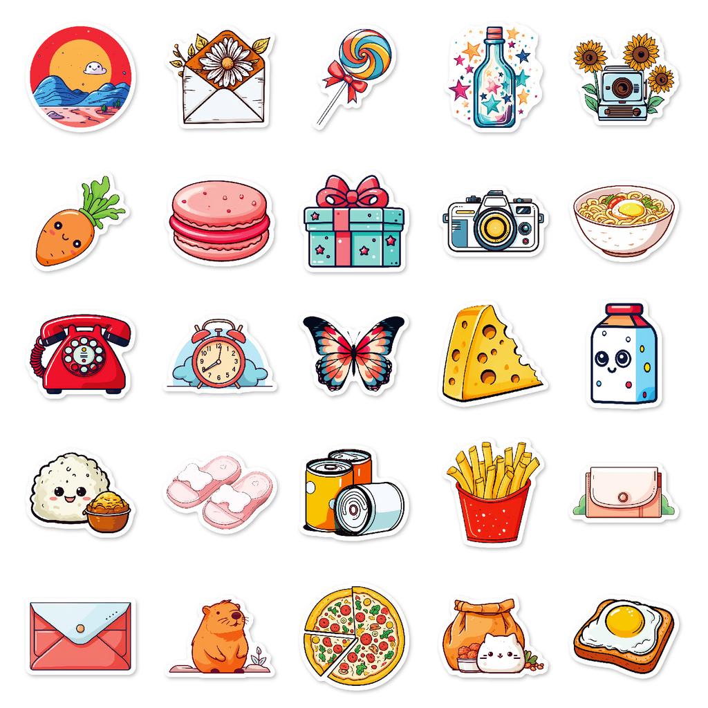 50 Cured Life Mixed and Match Cartoon Stickers Apple Cup Ins Small Freshman Account Decoration Stickers