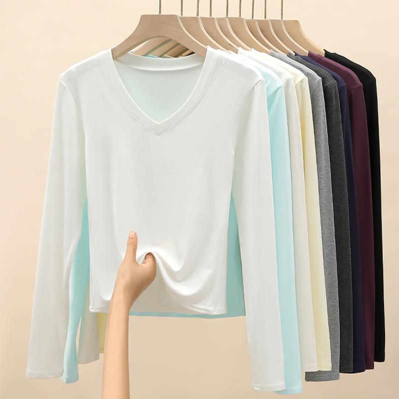 Футболка с воротником Love Collar Base, внутренний и внешний дизайн, белая футболка с длинными рукавами и V-образным вырезом спереди на плече