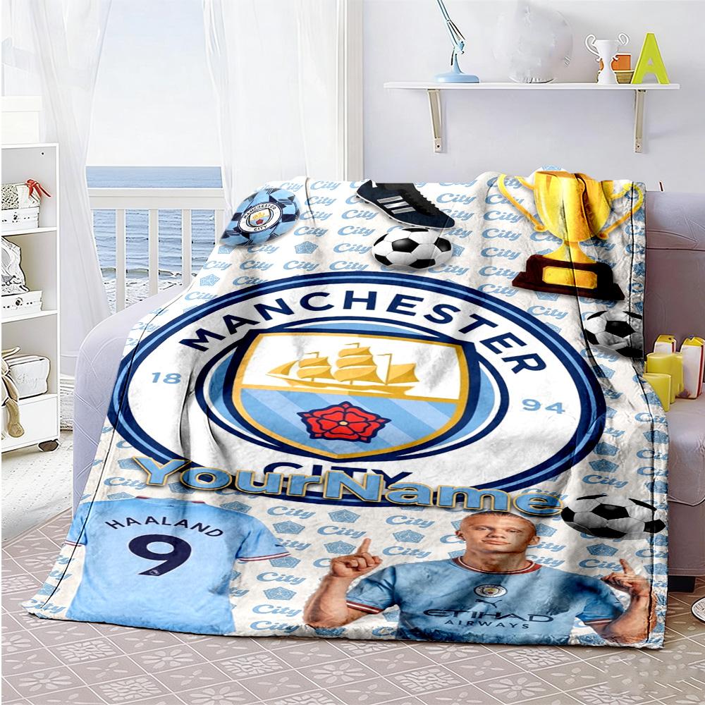 Manchester City Personalized Text Blanket Lightweight Personalized Blanket Durable Comfort Suitable for Couch Office Chair Livingroom Chair