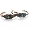 Retro Women Bead Leaf Feather Alloy Open End Cuff Bangle Boho Ethnic Jewelry