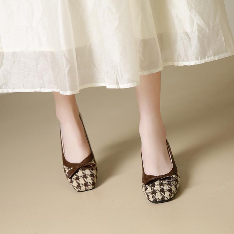 Женские туфли-лодочки Костюмные туфли из твида в клетку Туфли-лодочки с квадратными пуговицами Новые дизайнерские туфли Сетка Слипоны Туфли на среднем каблуке Осенние туфли