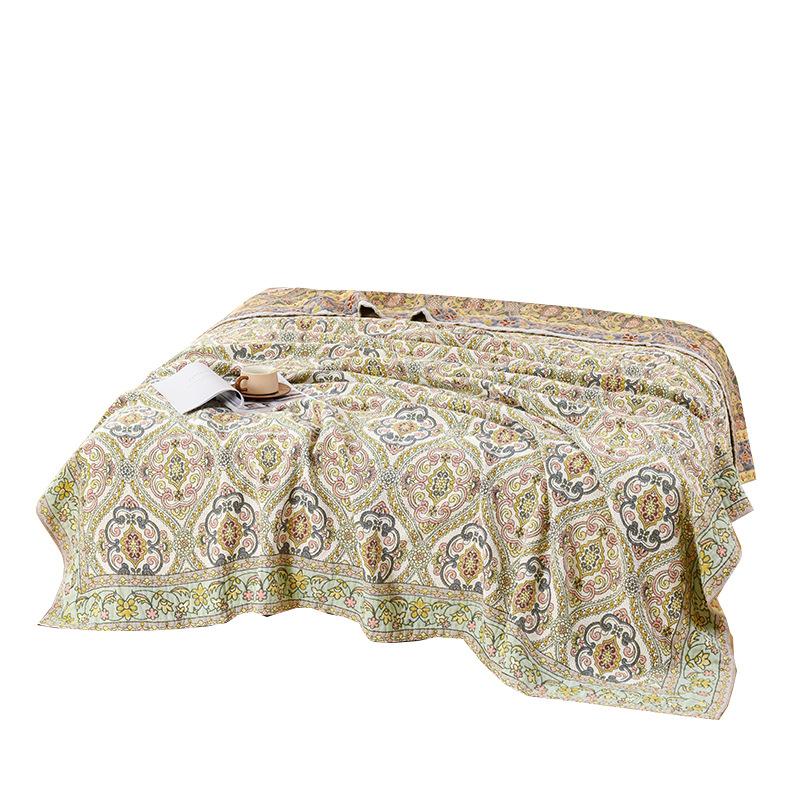 Four-layer Gauze Towel Quilt, 100% Cotton, Floral Bed Sheet, Golden Pastoral, Adult
