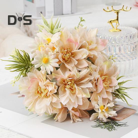 Имитация букета цветов 5 вилок Цветочные листья Искусственный букет Реалистичные шелковые цветы Внутреннее и наружное украшение