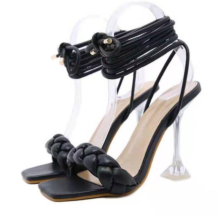 Summer Fashion Design Weave Women Sandals Transparent Strange High Heels Ladies Sandals Open Toe Shoes