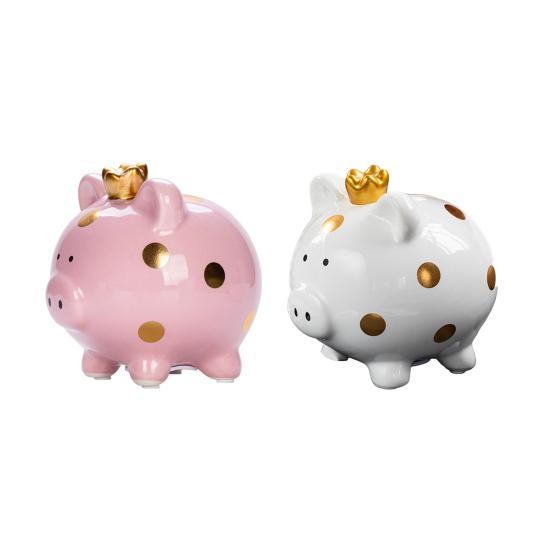 Ceramic Crown Pig Piggy Bank Golden Dot Cartoon Pig Coin Money Bank