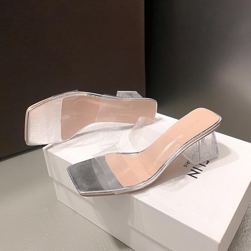 Fashion 2025New Summer Women's Pump Sandals PVC Jelly Slippers Open Toe High Heels Women's Plexiglass Slippers Heels Transparent Sandals