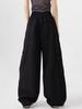 Women Big Pockets Cargo Pants Y2k High Elastic Waist Drawstring Baggy Trousers Vintage Casual Loose Wide Leg Straight Pants