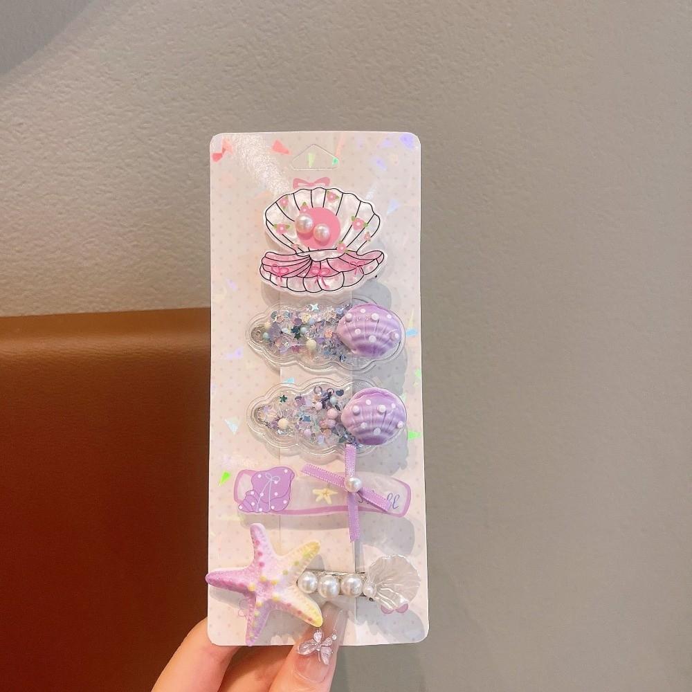 5pcs/Set Ocean Theme Shell Hair Clips Side Clip Style Headwear Cute Starfish Hairpins For Girls