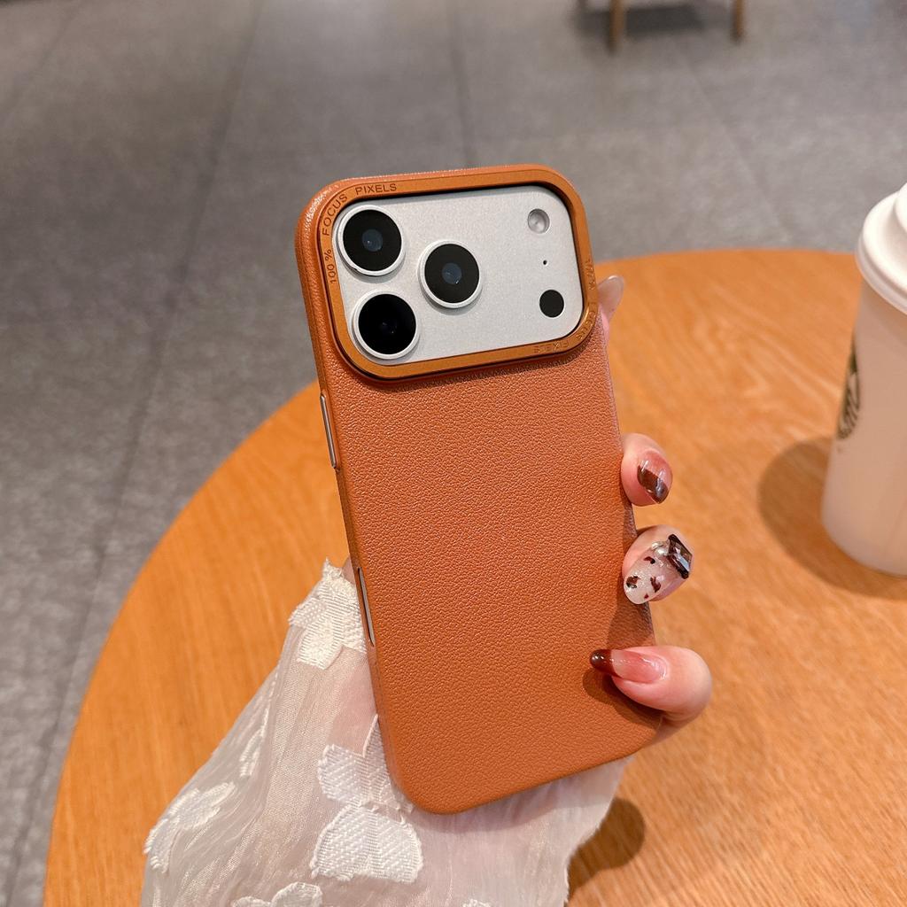Чехол для телефона с текстурой кожи личи, однотонный, для iPhone 17 Air 16 15 14 Plus 13 12 Pro Max, с металлическим кольцом для камеры, противоударный