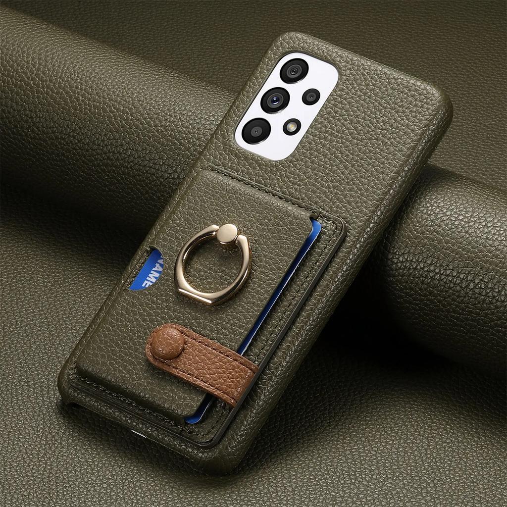 Ring Leather Phone Case for Samsung Galaxy S25 23 S21 FE S24 Ultra S22 Plus A54 A15 A25 A35 A55 Wallet with Card Holder Cover