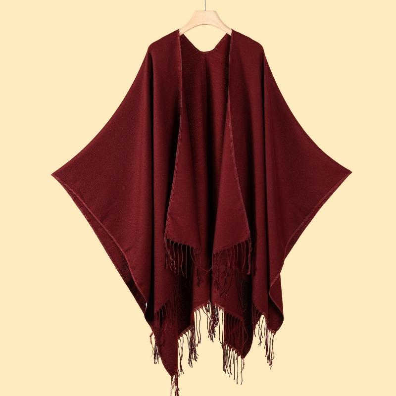 Street Women's Scarves Are Versatile In Autumn and Winter, Air-conditioned Rooms Are Warm and Dual-purpose, Monochrome Fringed Shawl Cape