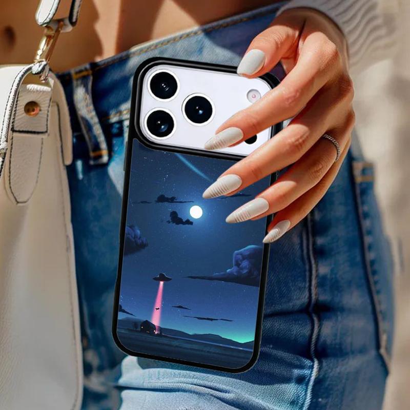 Sky aliens UFO astronauts lovely Phone Case For iPhone 17 Air 14 15 13 12 Max Cover For Apple 16e 11 Pro Max Plus Coque