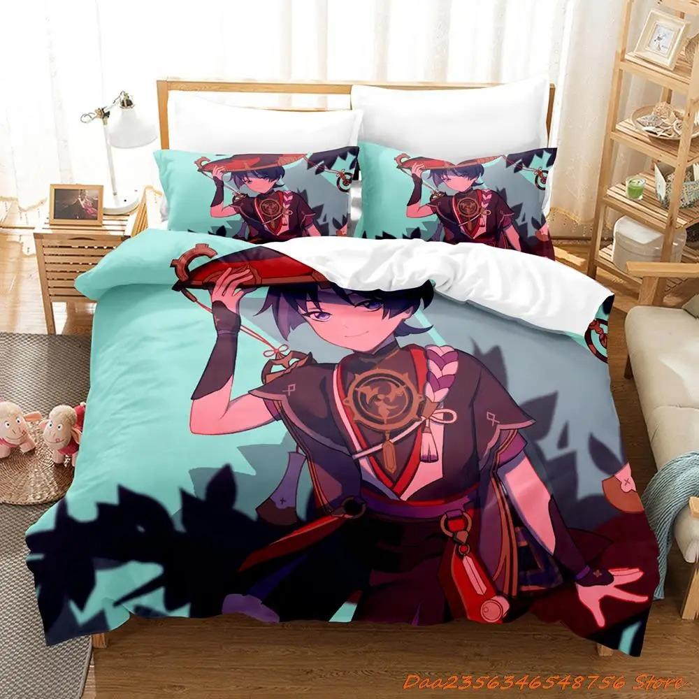 Sale Game Genshin Impact Scaramouche Bedding Collection Cartoon Anime ThreePiece Set Adult Kid Bedroom Duvetcover Collections 3D Kawaii