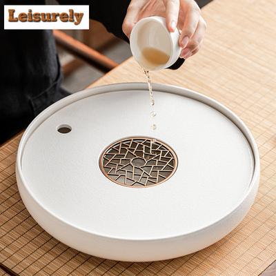 Китайский керамический поднос для чая, круглый, для хранения воды, набор для гостиной, декоративные подносы