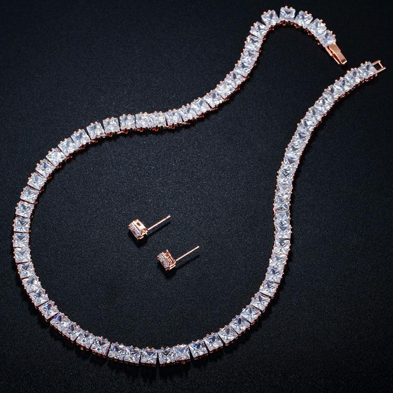 CMM 2 шт. классический бренд принцессы с цирконием колье-колье комплект серег серебро, розовое золото свадебные украшения для женщин подарок