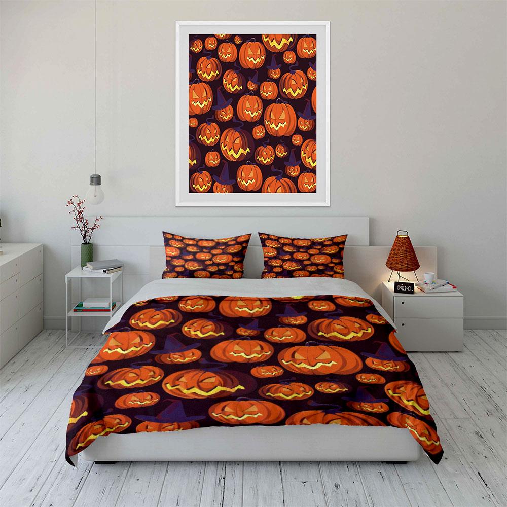 Smiling pumpkins and hats. Bedding sets Duvet cover sets Duvet covers Pillowcases(1*Duvet Cover 2*Pillowcases without duvet insert)