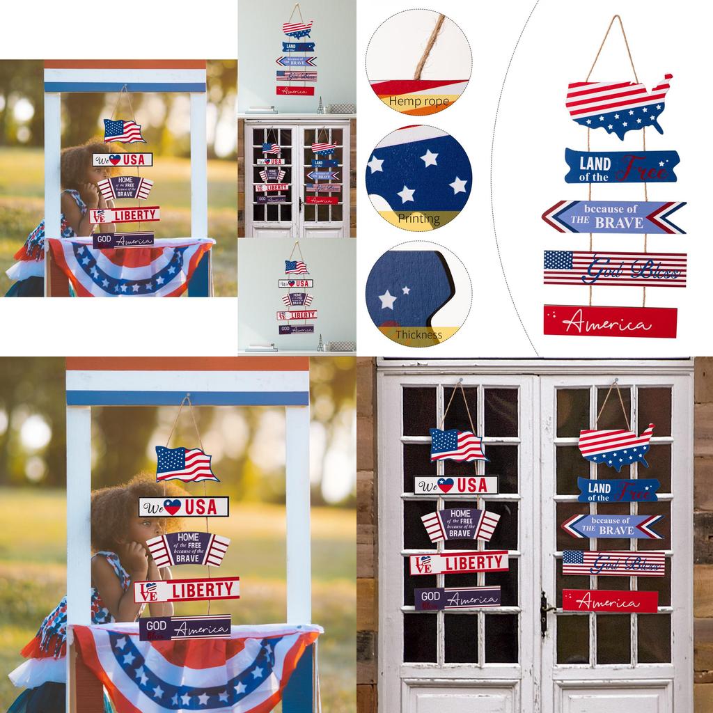 Stylish Usa Themed Wooden Hanging Decor Featuring Patriotic Red Blue White Colors For Independence Day