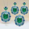 Vintage Simulated Gemstone Jewelry Set Emerald Pendant Necklace Earrings Zircon Ring for Women