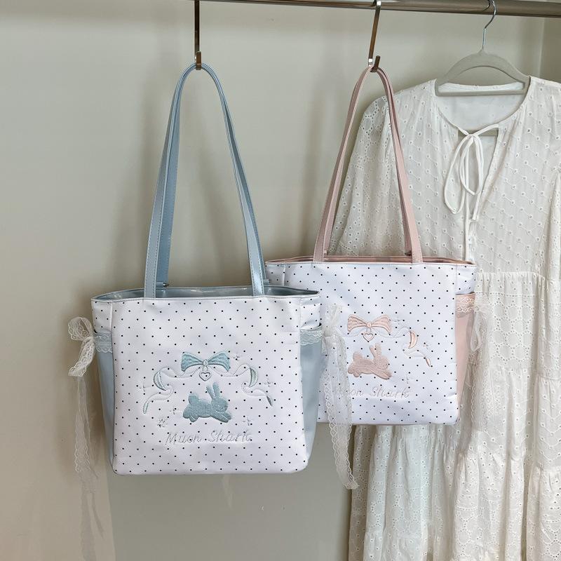 Женская льняная сумка для ленивого отдыха, новая коллекция 2025 года, сумка из парусины с кружевом в стиле феи, большая вместимость, универсальная сумка-тоут в горошек