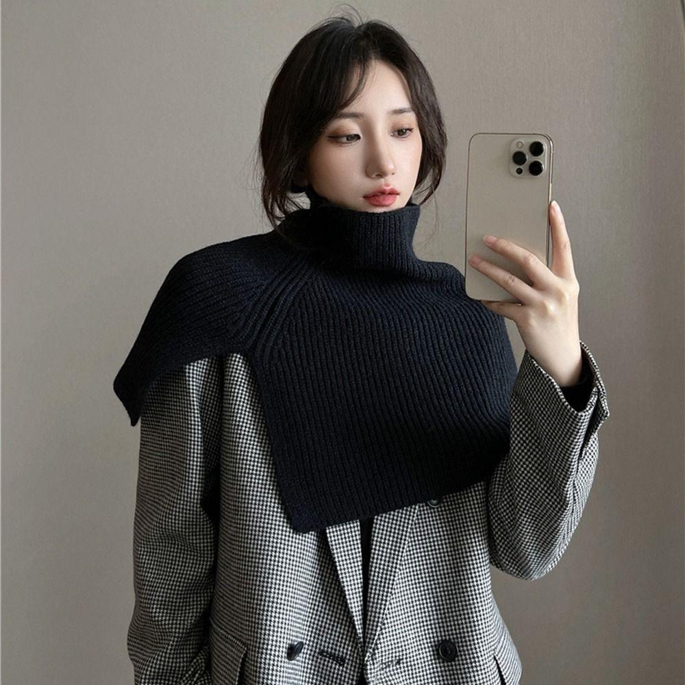 High Collar Women Scarf Accessories Solid Color Wraps Knitted Cape Knitted Shawl Female Wool Scarf
