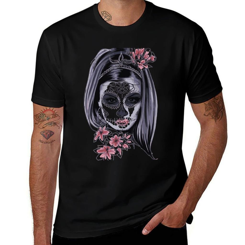 Girl Sugar Skull Tshirt Breathable Workout Short Sleeve Top