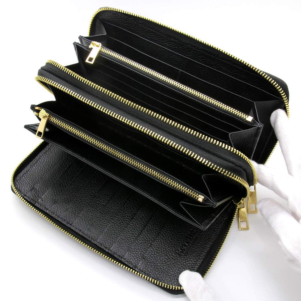 Crocodile Long Large 40 Card Crocodile Double Round Genuine Single Piece Leather [Levetta] Wallet, Capacity, Holds, Wallet, Leather, Men's, Black,