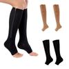 1pair Unisex Compression Socks Zipper Stretch Leg Support Open Toe Knee Stockings