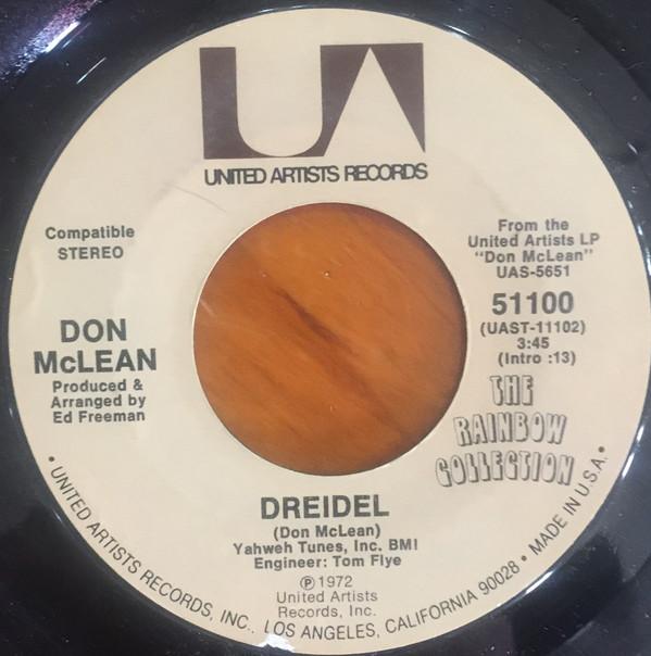 7-дюймовая пластинка DON MCLEAN Dreidel 51100 United Artists 1972 США Рок Б/у