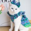 Осенне-зимнее рождественское платье для домашних животных с бантом в клетку, рождественское платье для домашних животных, одежда для кошек и маленьких собак, одежда для щенков