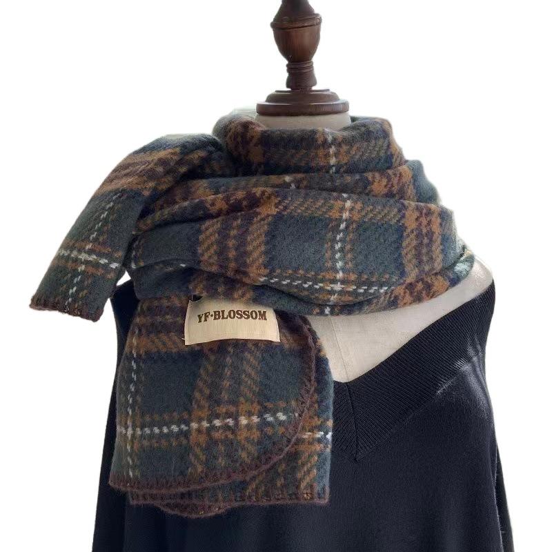 Thick Red Plaid Scarf Plush Long Shawl Classic Cashmere Scarves  Girl