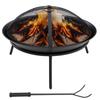 Outdoor Brazier With Lid And Poker Metal Fire Pit For Terrace Patio Garden Ø47x33 Cm Black