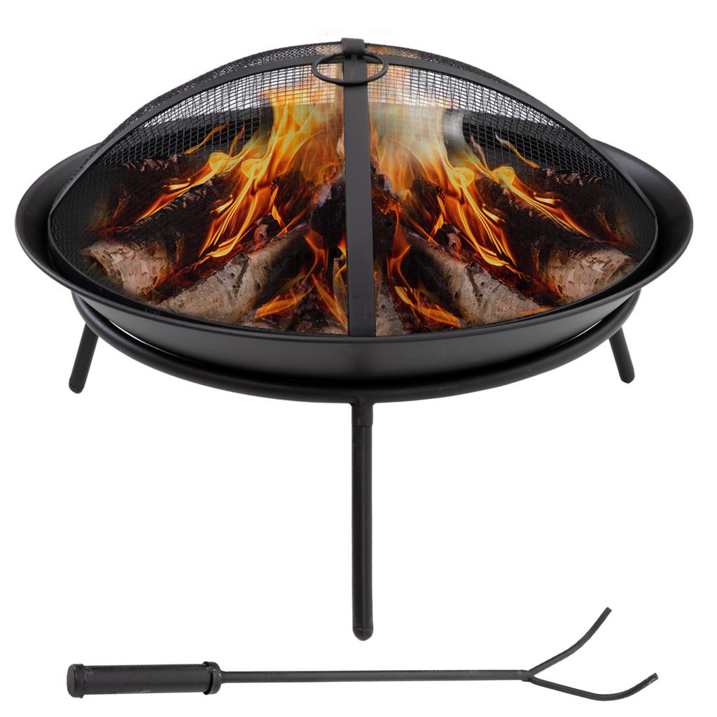 Outdoor Brazier With Lid And Poker Metal Fire Pit For Terrace Patio Garden Ø47x33 Cm Black
