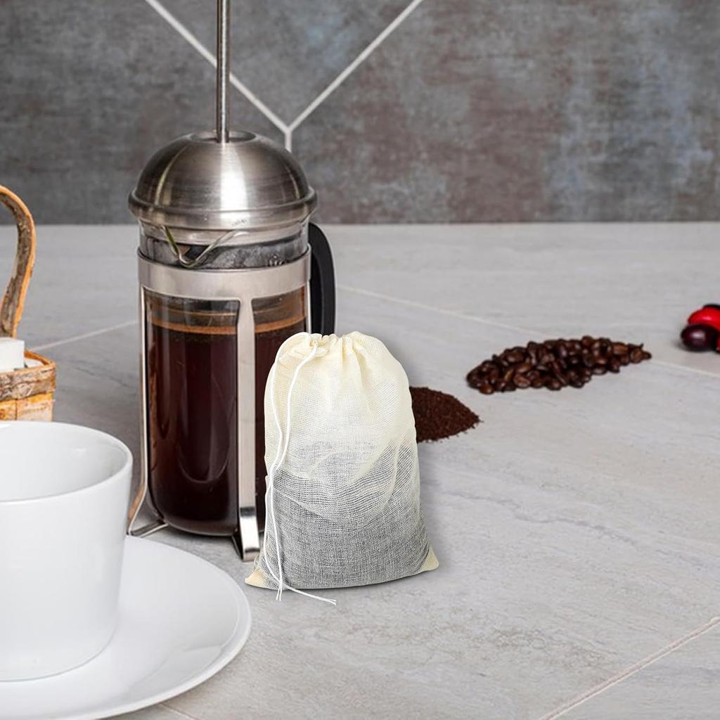 Reble Tea Bags for Loose Tea 50PCS Cotton Sachet Drawstring Packing Bag Spice for Cooking Reble Bag Loose Teas, Sachet Cheesecloth Cold Brew Coffee