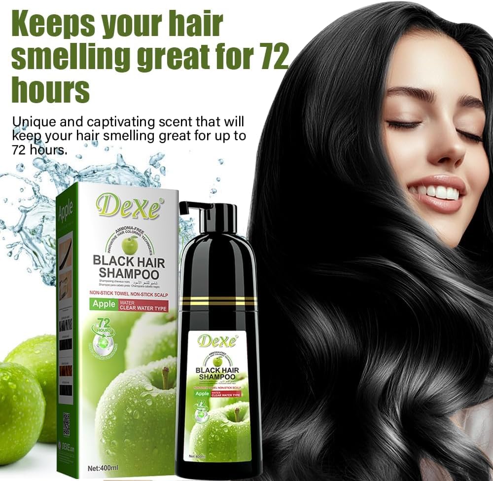 URBANMAC Черный Шампунь-Краска для Волос Applle Dye Тип Воды, Аромат на 72 часа, Подходит для Женщин, Мужчин и Седых Волос, 400 мл