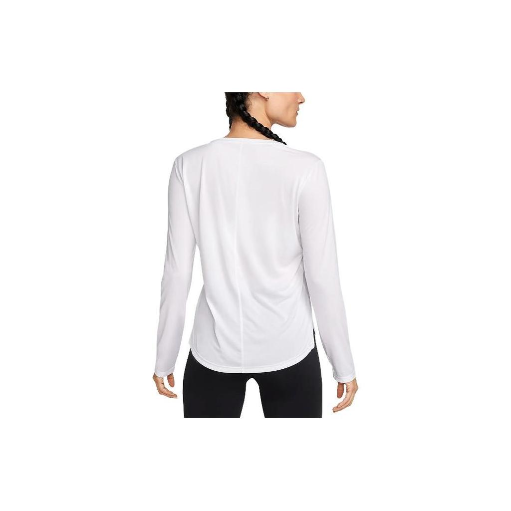 Nike Dri-FIT One Solid Logo Crew Neck Long Sleeve T Shirt Women Tops White DD0642-100