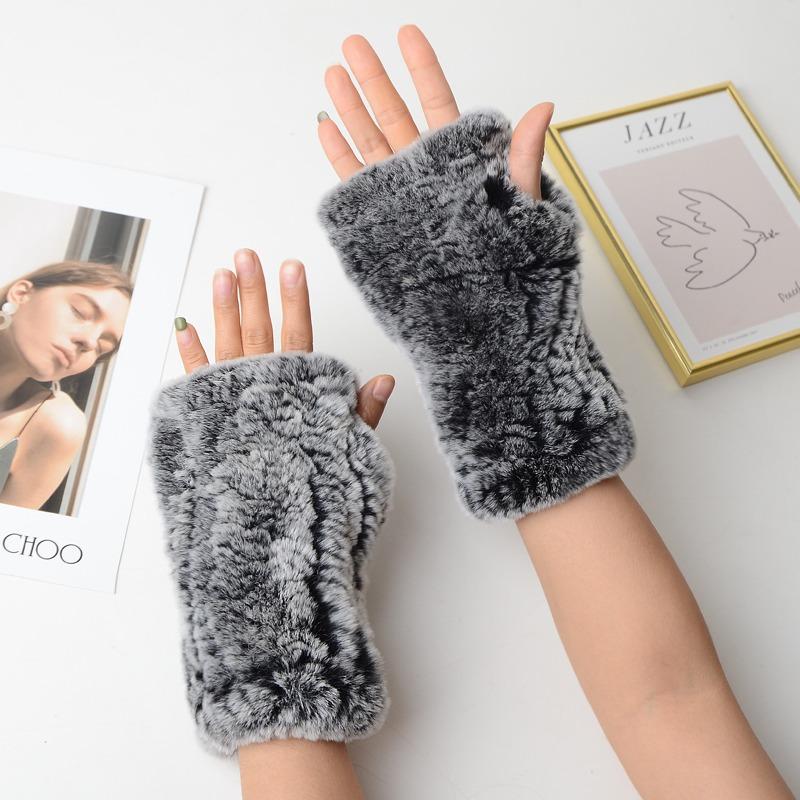 Новые женские вязаные варежки из 100% натурального меха кролика рекс, зимние теплые женские перчатки без пальцев из натурального меха, вязаные меховые варежки ручной работы