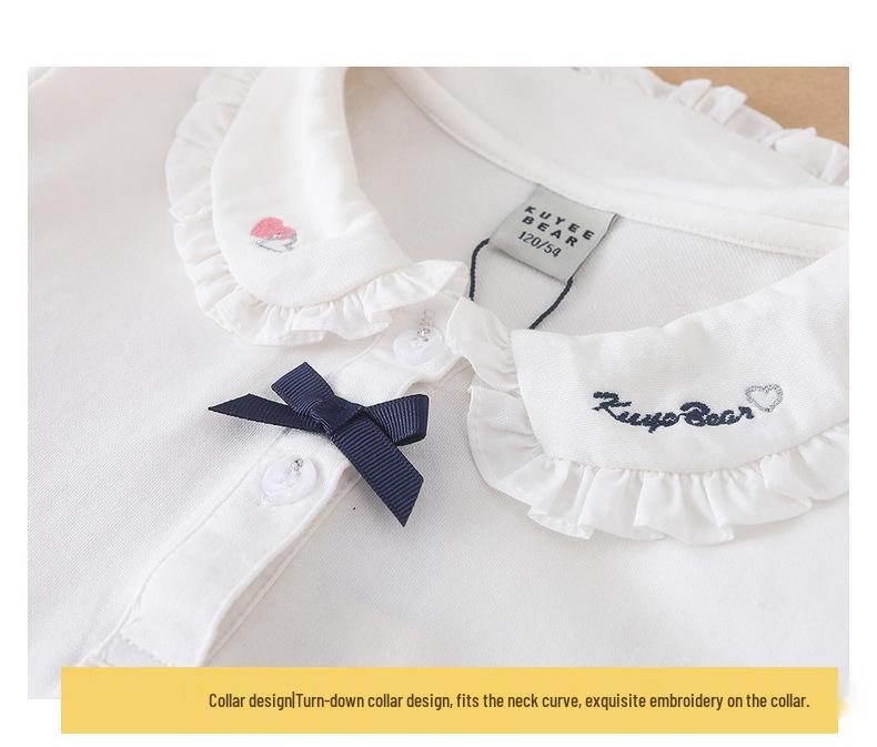 Хлопковая рубашка поло с длинным рукавом для девочек - Осенний корейский колледж-стиль