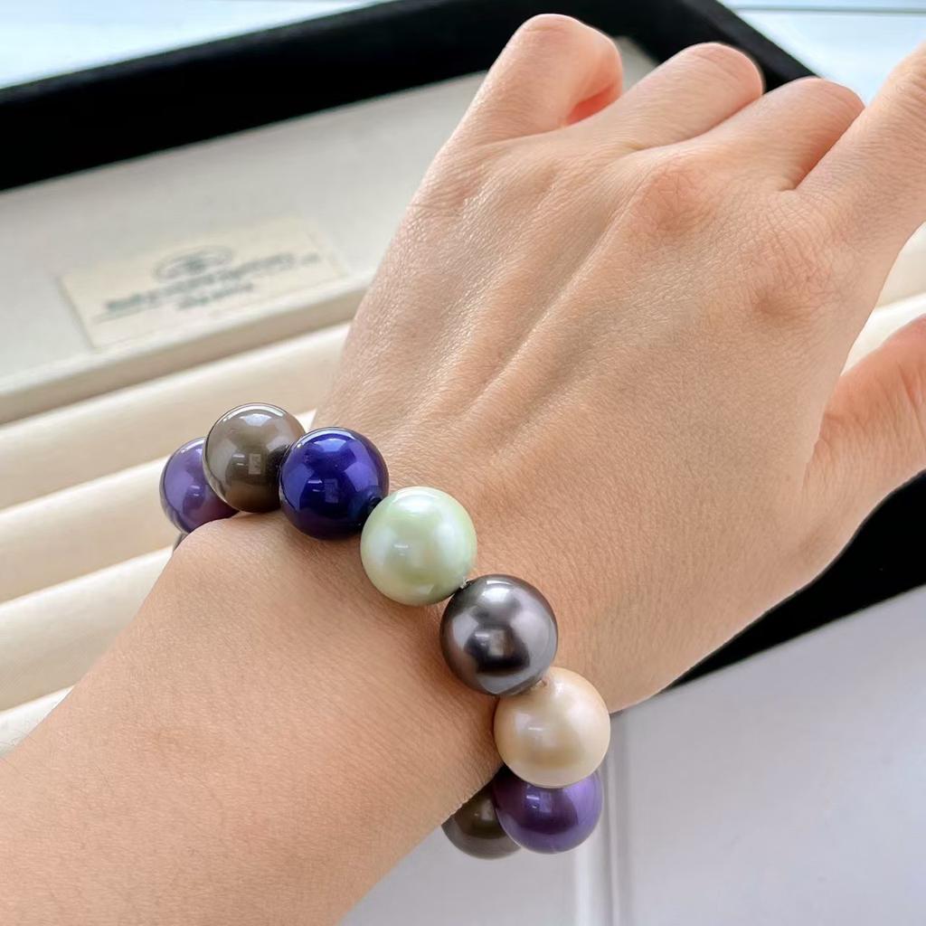 14Mm High Quality Retro Premium Morandi Mixed Color Artificial Crystal Pearl Bracelet Bracelet