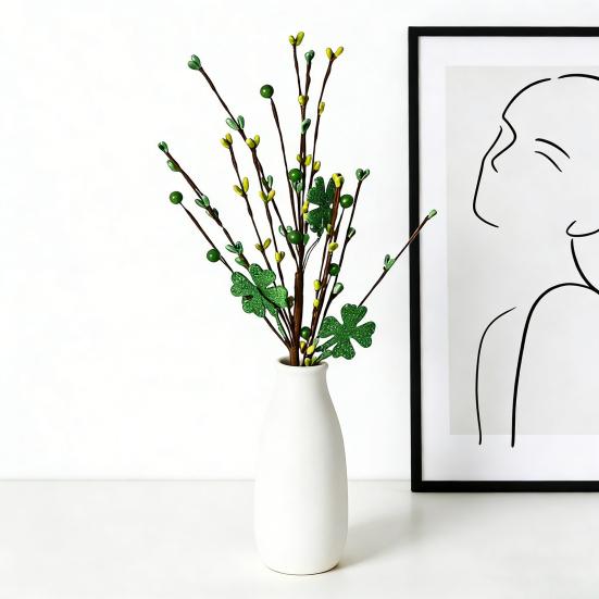 Улица. Искусственные стебли с четырехлистным клевером для Дня святого Патрика, блестящие, с ягодами, для цветочных композиций, ирландская ваза, центральный элемент стола для дома