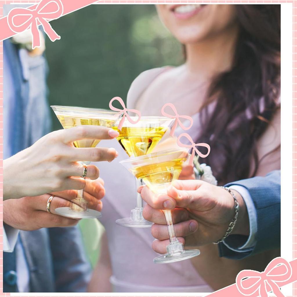 50 шт. Стильные бирки для напитков с бантиком, акриловые шармы для бокалов в виде галстука-бабочки для украшения девичника, дня рождения, свадебной вечеринки