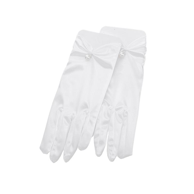 Women Bridal Elegant Wedding Short Gloves Mesh Satin Beaded Pearl Gloves Evening Dress Accessories
