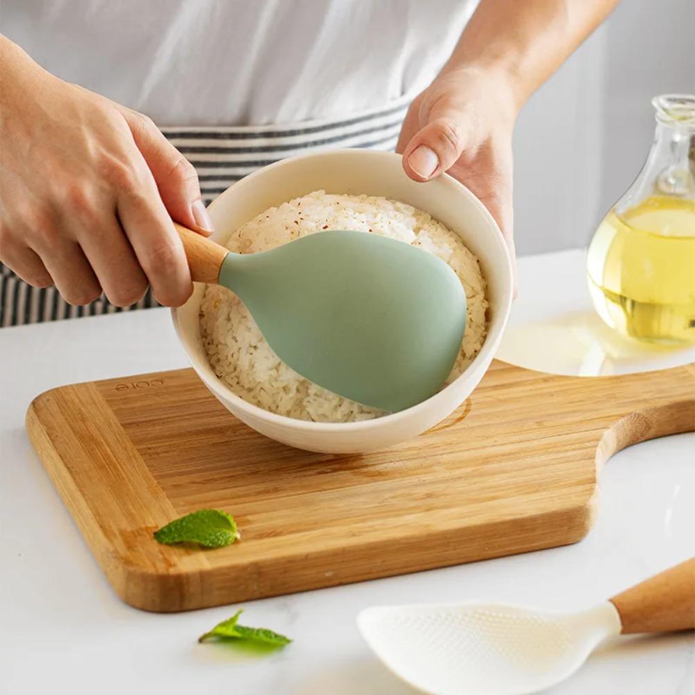 1 шт. Силиконовая кухонная ложка, антипригарная, термостойкая, кухонный инструмент, защита от ожогов, ложка для рисоварки, прочные кухонные гаджеты