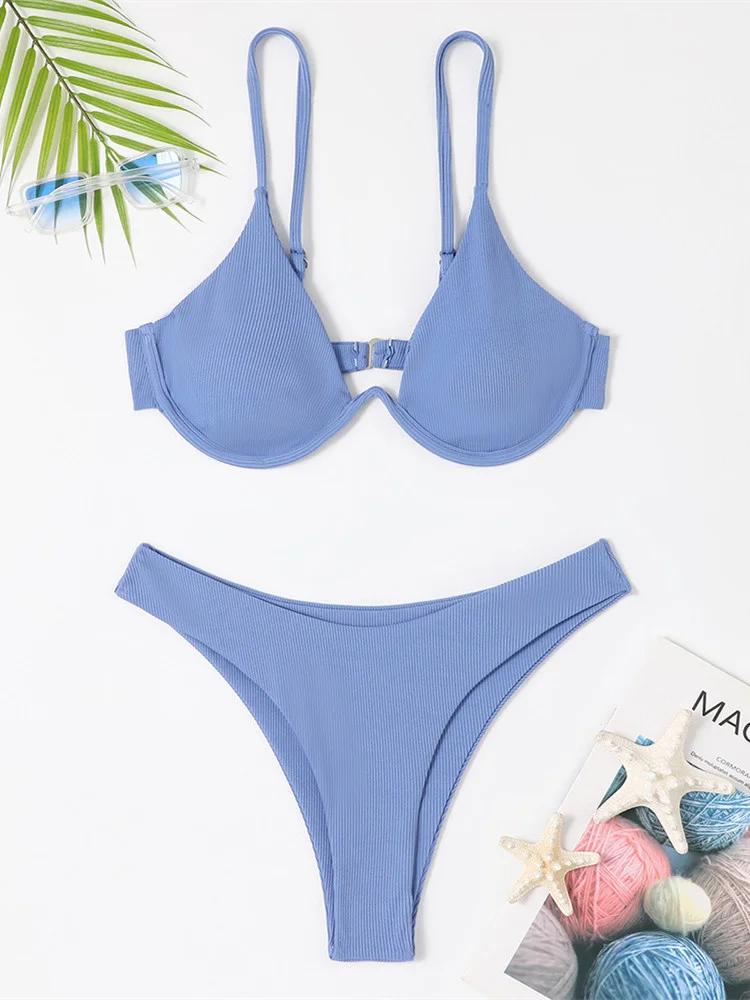 Сексуальный Бикини на Косточках 2025 Женский Черно-Белый В рубчик Push Up Микро Купальник Бразильский С вырезами Купальный Костюм Тонга Купальные костюмы