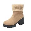 New Large-sized Women's Shoes with Belt Buckles, Thick Heels and Warm Flip-over Snow Boots