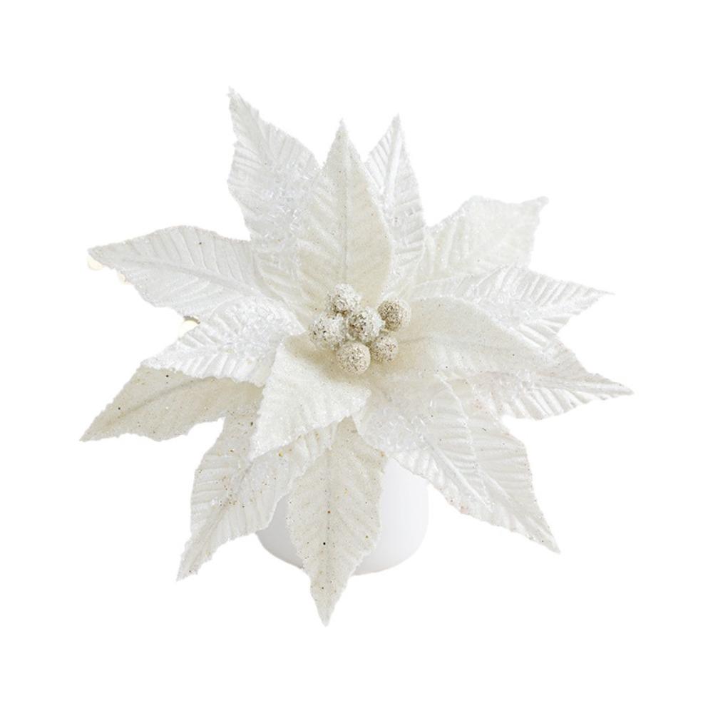 Luxurious Faux Velvet Christmas Flower Elegant Realistic Xmas Tree Ornaments with Ice Crystal Handmade Eternal Flower Home Decor