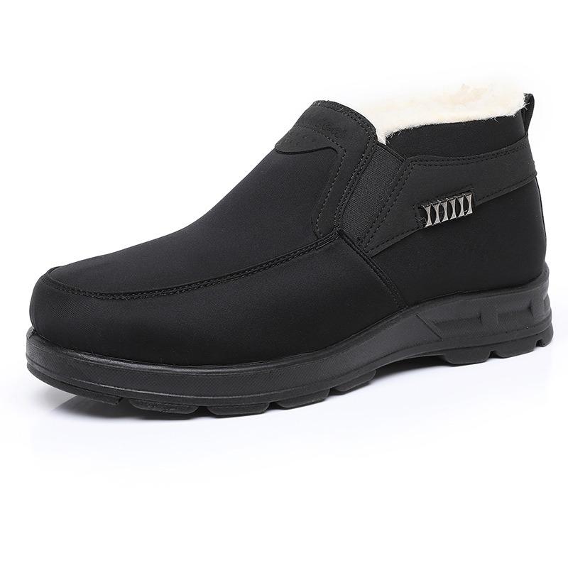 Men's Genuine Sheepskin Winter Boots Beijing Style, Slip-Resistant Wide Width Available, Plush Lined Warm Slippers for Elderly Men