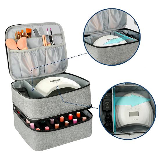 Сумка-органайзер для переноски лаков для ногтей, большой вместимости, двухслойная, на молнии