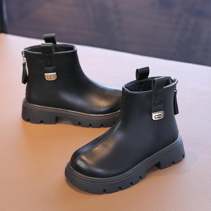 Girl's Ankle Boot Spring Autumn Black Versatile Children School Leather Boots Thick Bottom Non-slip Kids Fashion Boots Round-toe