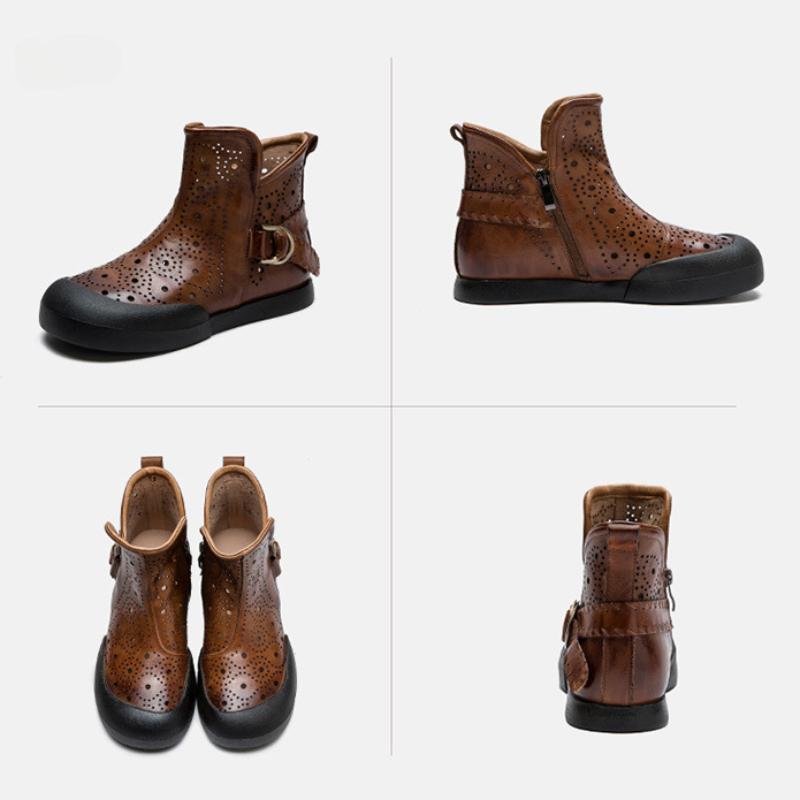 Johnature Дышащие ботинки в стиле ретро, ​​сандалии на плоской подошве из натуральной кожи, универсальная женская обувь с круглым носком
